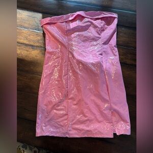 Shiny Pink Pleather Strapless Dress- Size L
